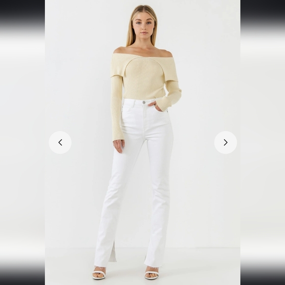 NEW! 🌷 Endless Rose Wide Collar Knit Sweater Ivory Cream Cropped Size Small - Picture 2 of 14